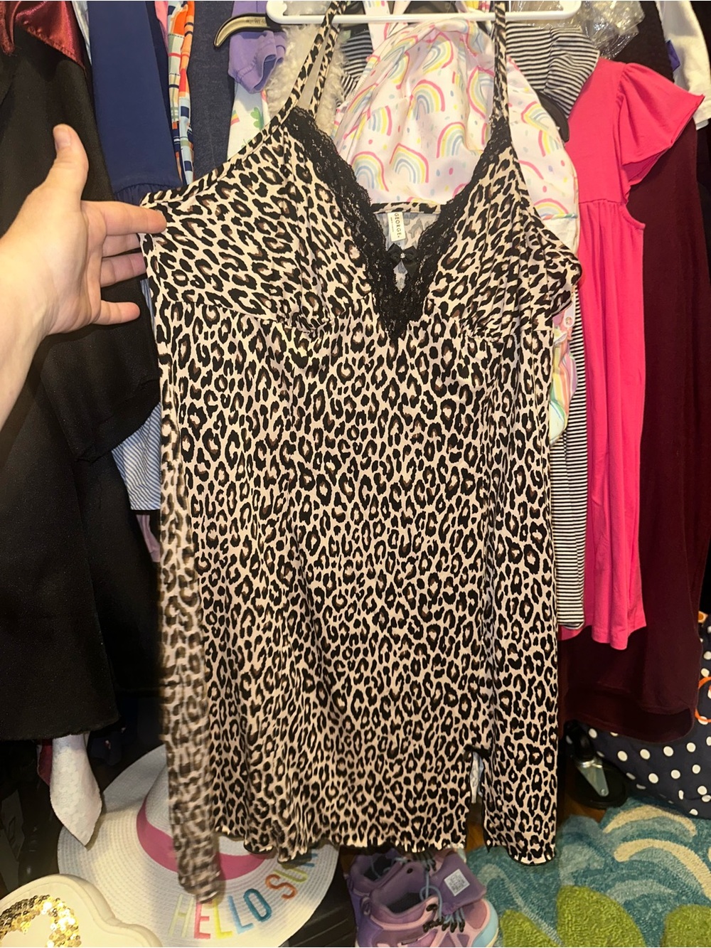Leopard Print Lace Trim Cami Top